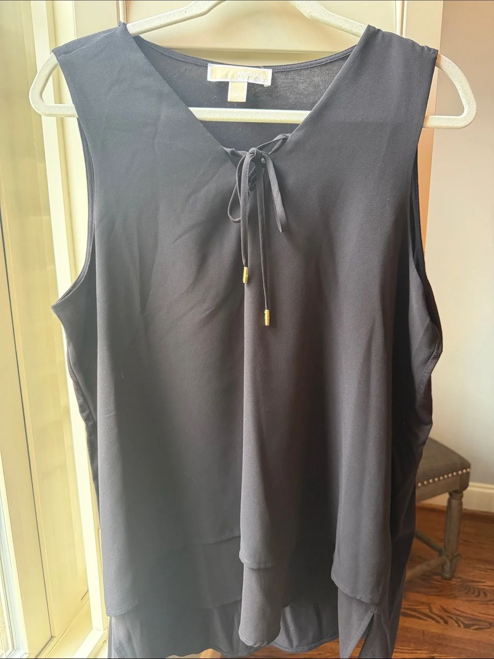 Michael Kors Sleeveless Black Tie-Neck Tiered Women's Top